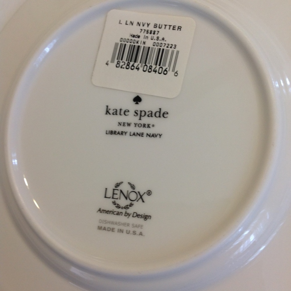 LENOX KATE SPADE Set of 5 NWT Library Lane Navy Butter Plates Made in USA Gold - Picture 4 of 4